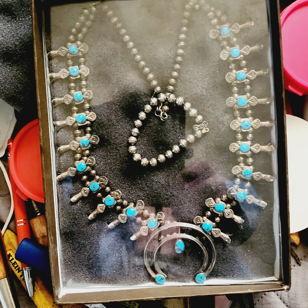 Mary marie Indian squash blossom sterling silver and turquoise necklace